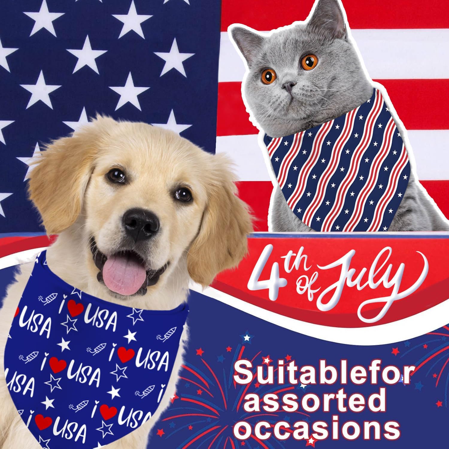 XGXHZYLC red white and blue holiday pet decorations 2 pack packaging