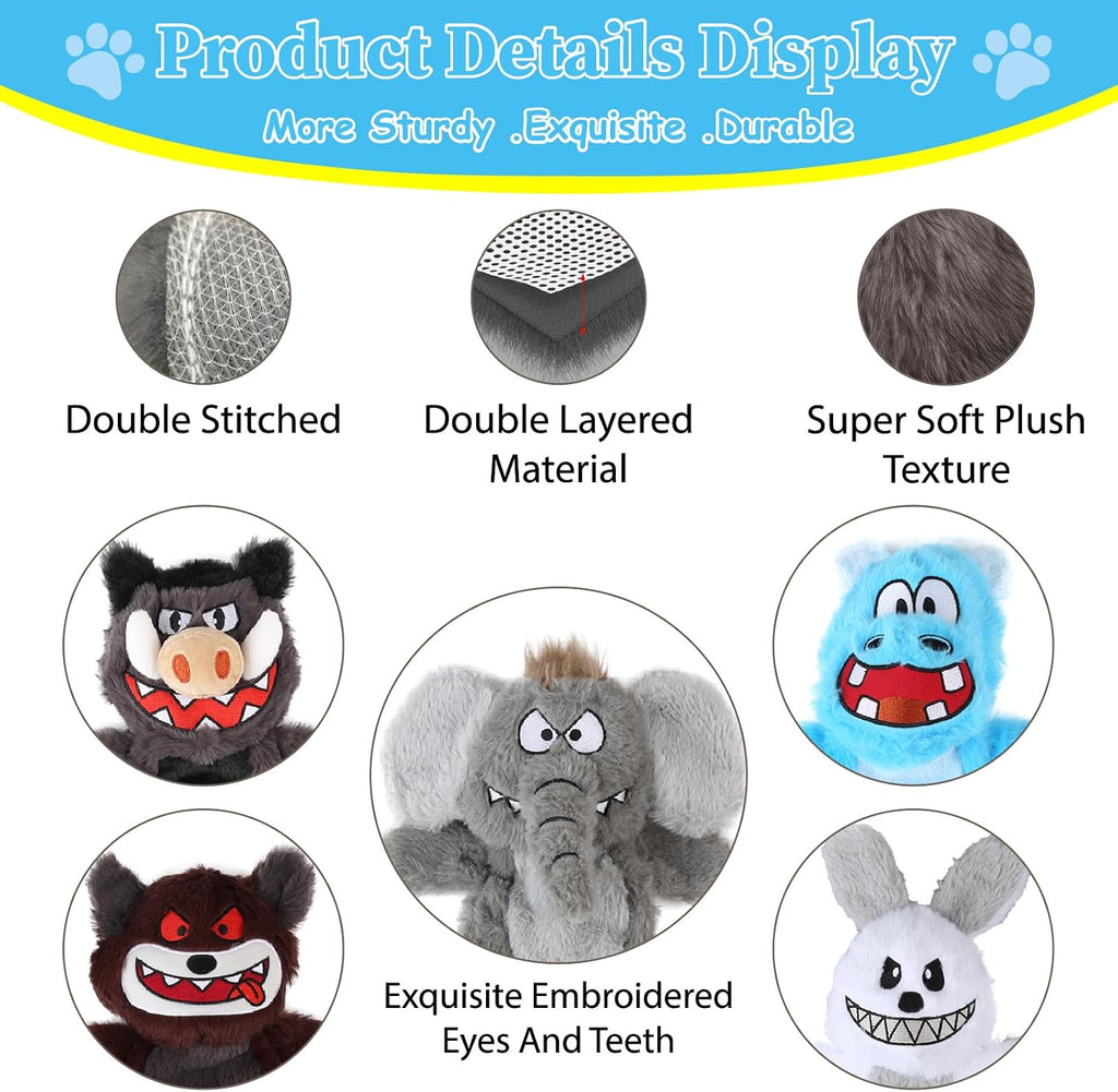 Interactive crinkle plush pet toys for small and medium dogs.