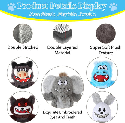 Interactive crinkle plush pet toys for small and medium dogs.