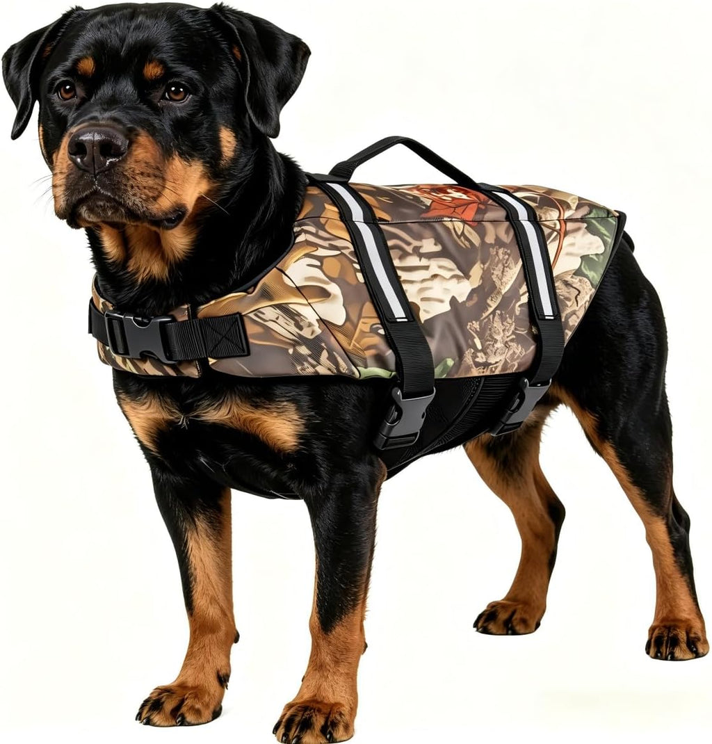 Yoyoung camo pet life jacket displaying breathable mesh inner construction