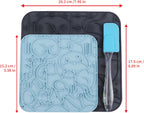Freezer safe preparation of the pet enrichment toy with peanut butter filling the grooved textures.