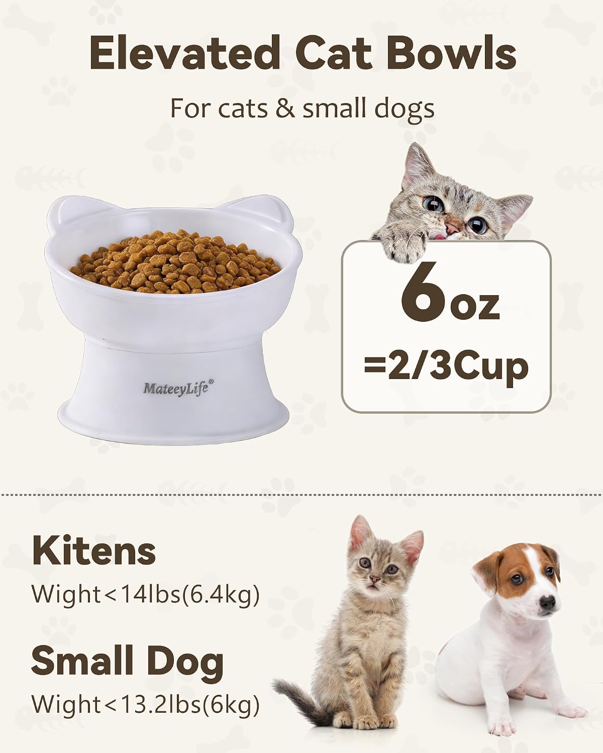 MateeyLife small dog and cat food bowls top down capacity view
