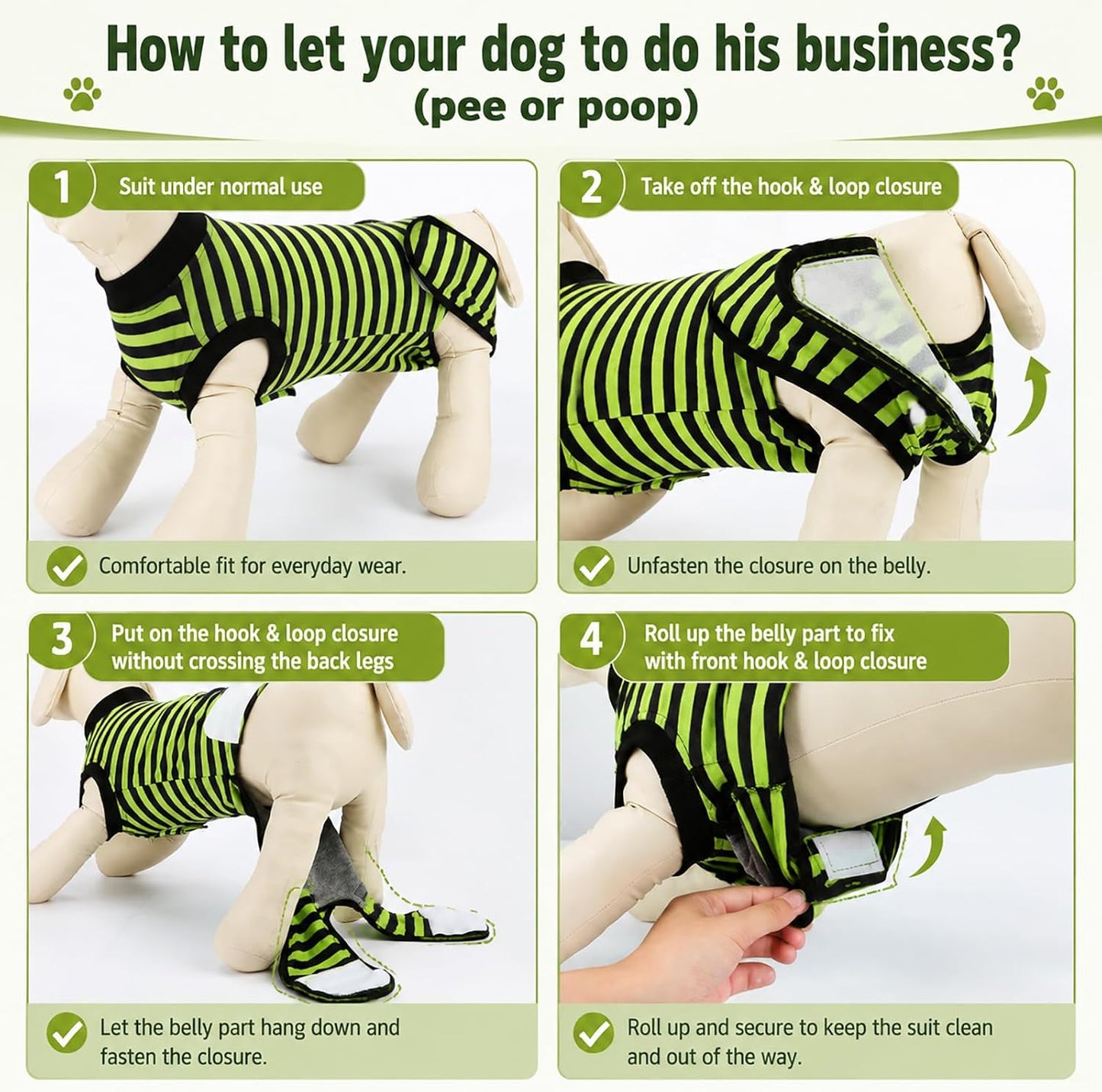 Quearn striped medical onesie for male and female dogs spay protection