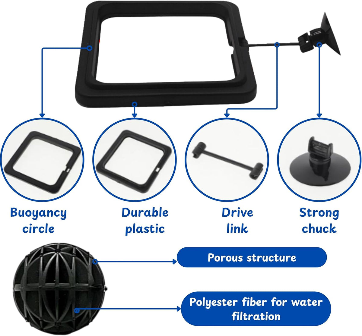 Black square fish feeding ring with suction cup attachment on tank glass