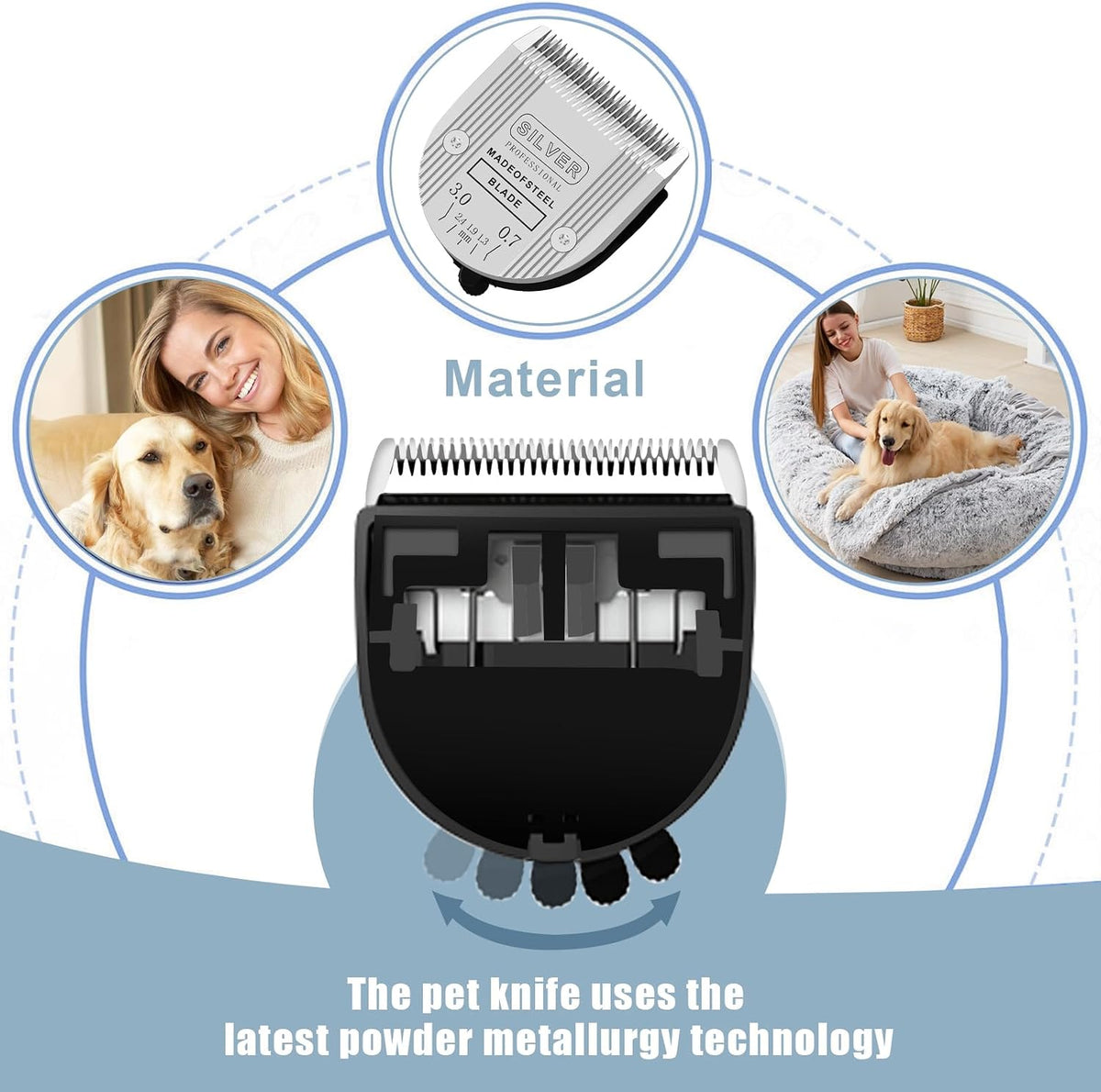 Three pack silver adjustable professional pet trimmer blades