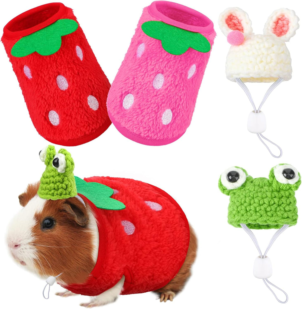 Mixweer 4 piece guinea pig clothing set with frog themed vest and hat
