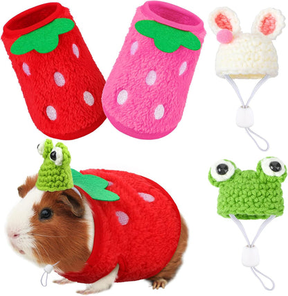 Mixweer 4 piece guinea pig clothing set with frog themed vest and hat