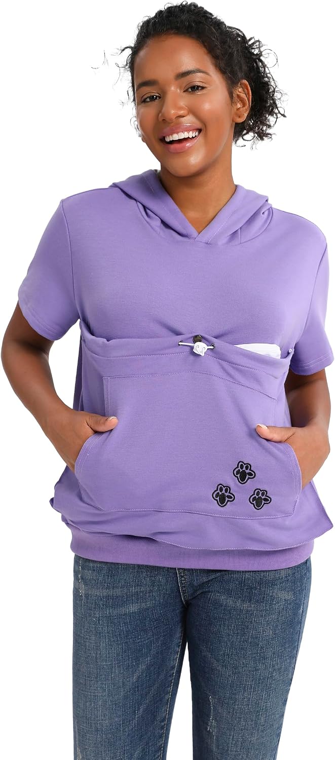 ALYC Pet Pouch Shirt Short Sleeve Kitten Puppy Holder Thin Hoodies Small Animal Carrier Sweatshirt for Women - Image 1