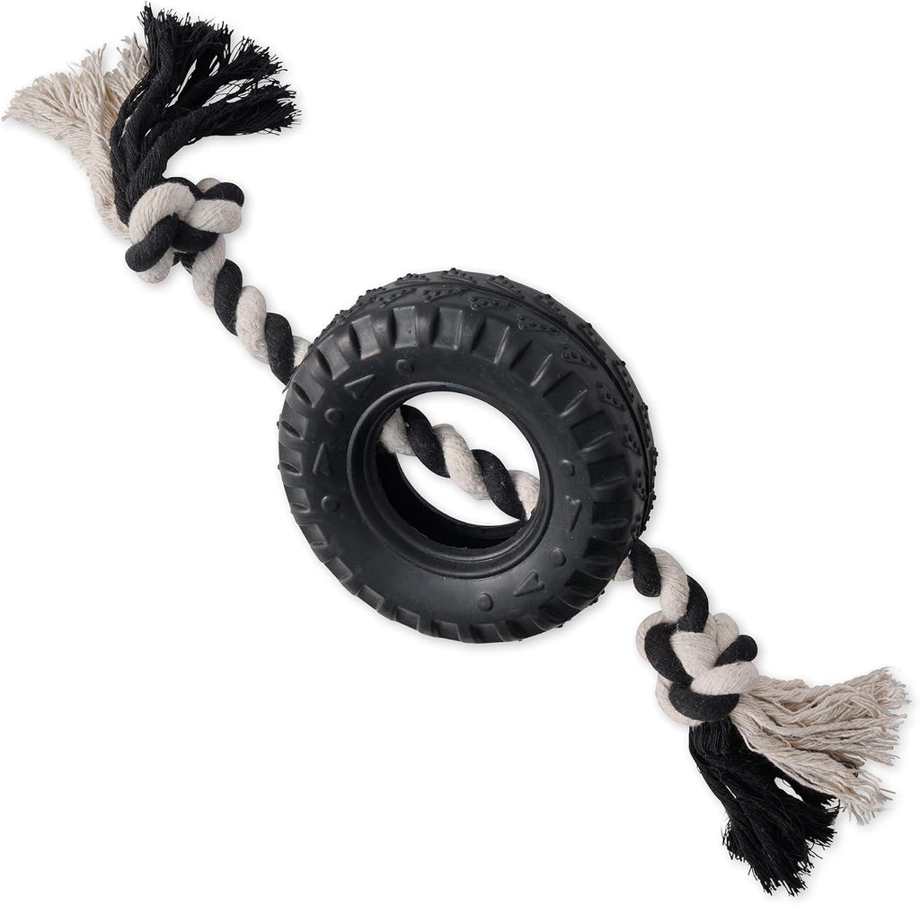 Pet Passion Natural Rubber Tire and Organic Cotton Rope Pull and Chew Dog Toy for All Pet Breeds, Blush, Small - Image 9
