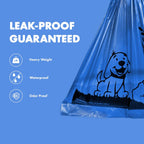 Waterproof large nine by thirteen inches dog waste management bags in blue.