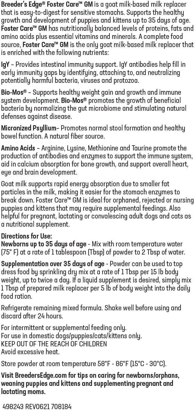 Breeder's Edge Foster Care GM Enriched Goat Milk Formula for Kittens, Puppies, Cats & Dogs - Easy-to-Digest, Nutritionally Balanced Powdered Milk Replacer, Supports Healthy Growth & Development - 5lb - Image 9