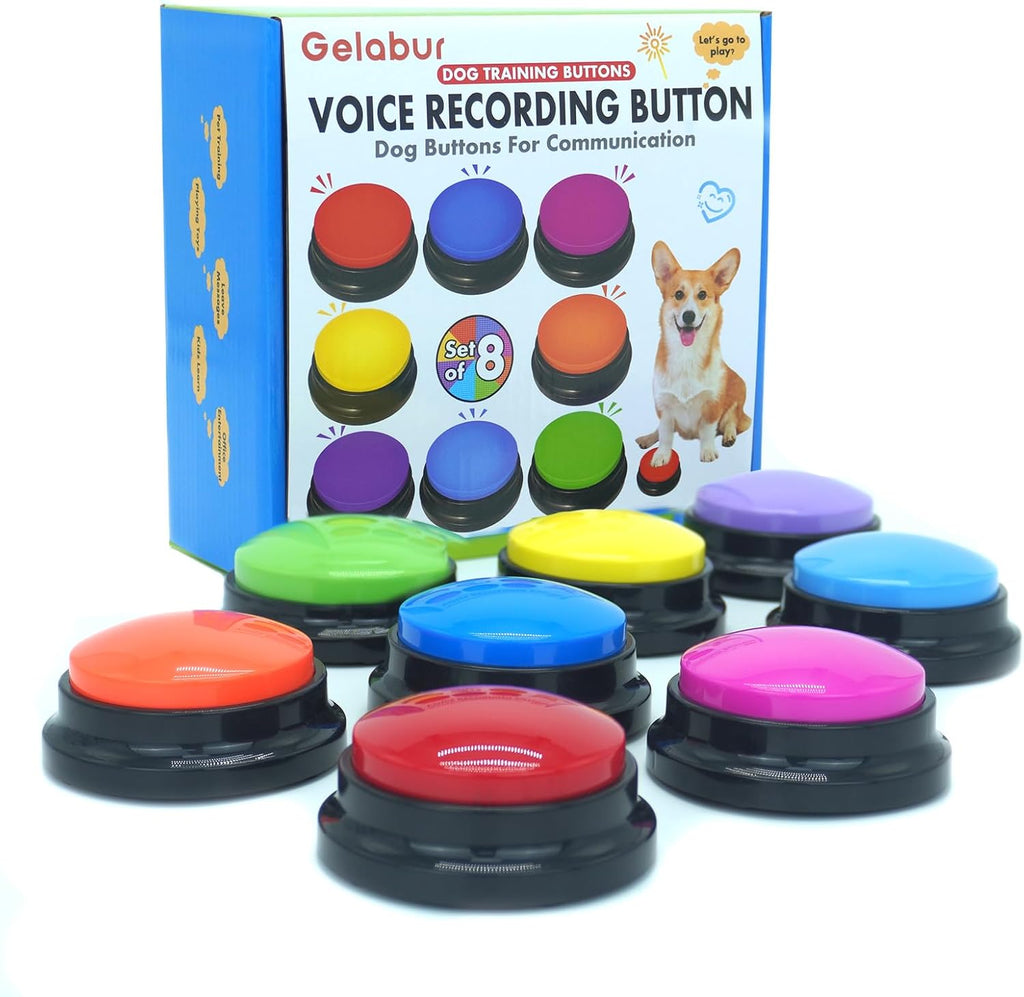 Gelabur Set of 8 Dog Buttons for Communication front view showcasing all eight vibrant colors for pet speech training.