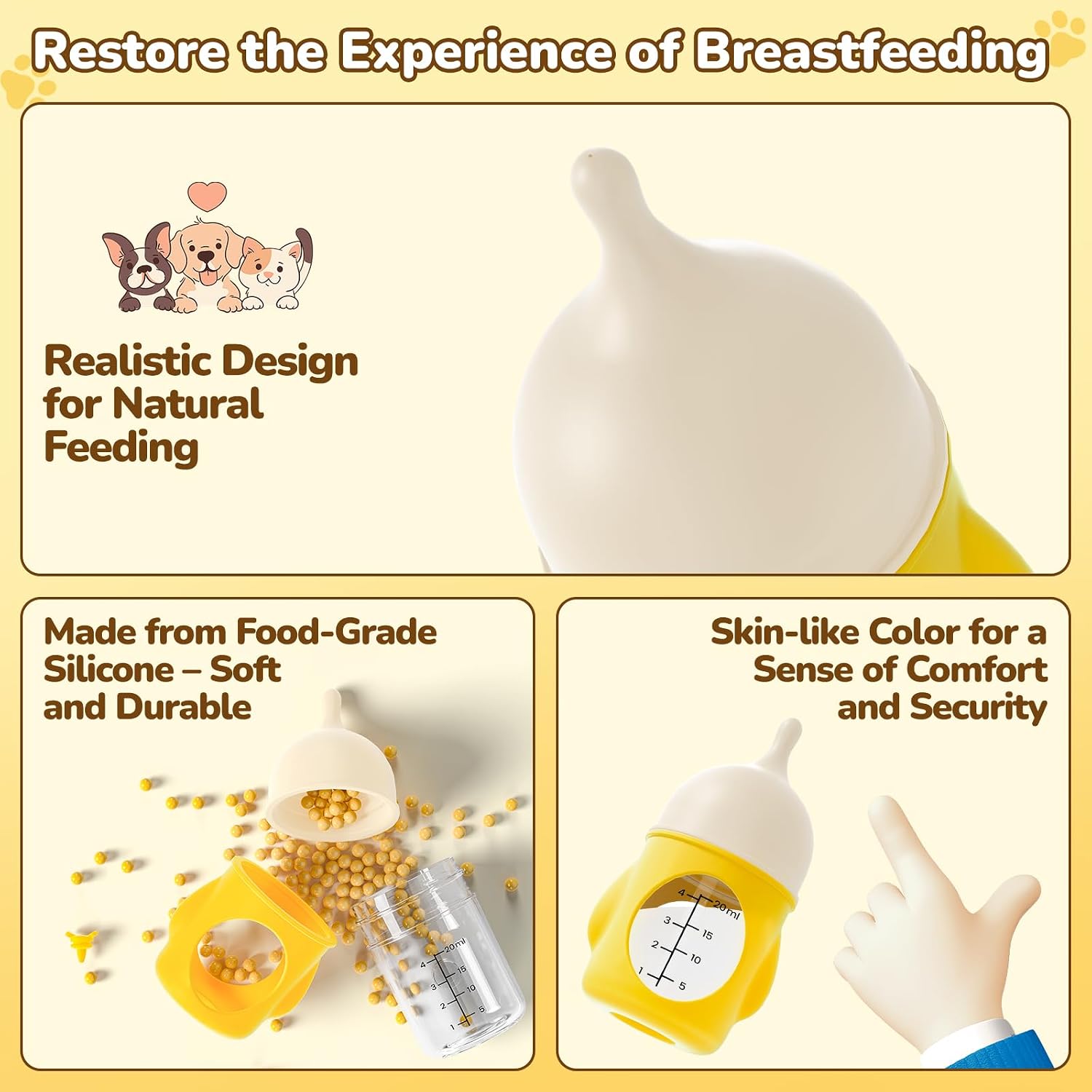 Side view of the BPA-free food-grade silicone teat on the Siyyim puppy and kitten feeder.