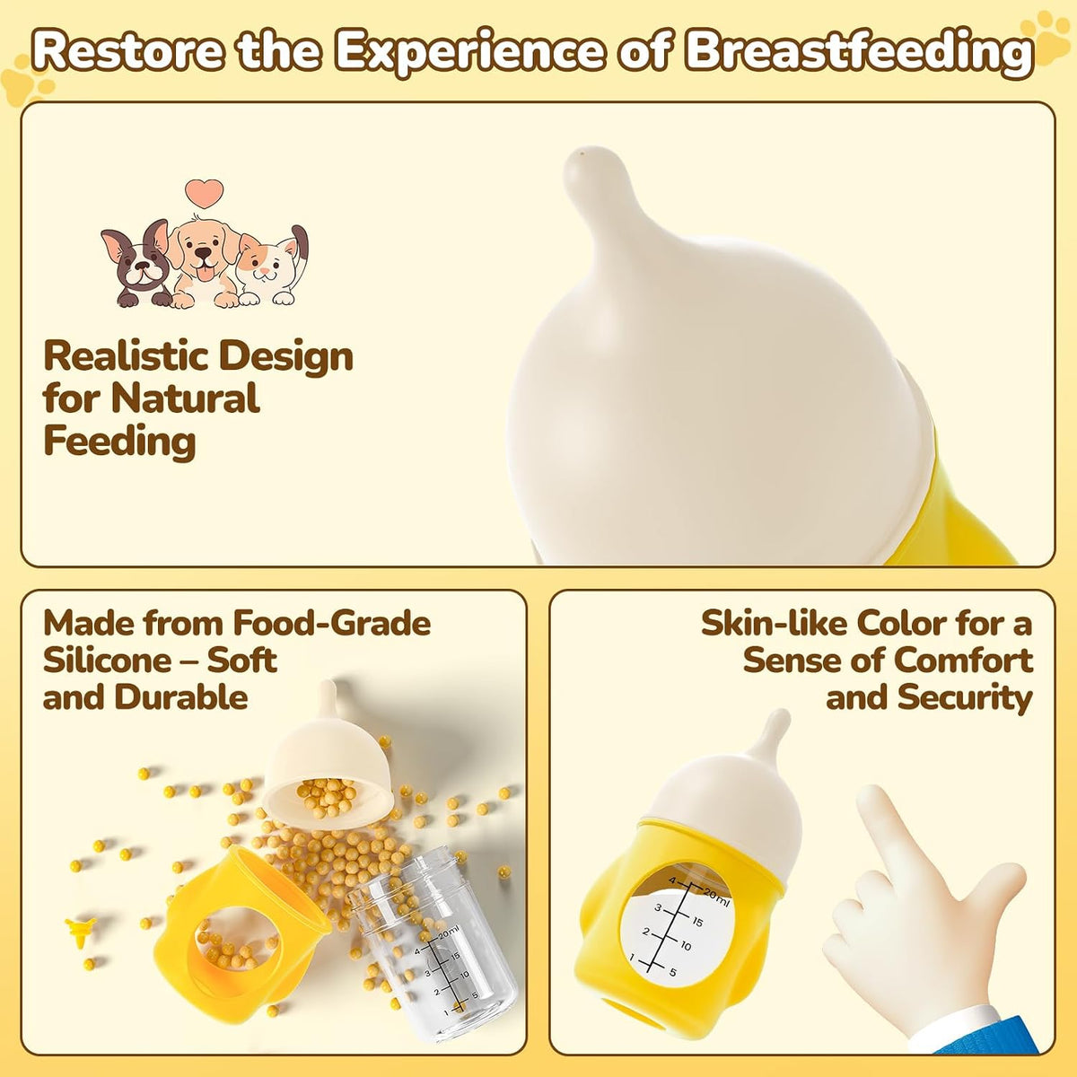 Side view of the BPA-free food-grade silicone teat on the Siyyim puppy and kitten feeder.