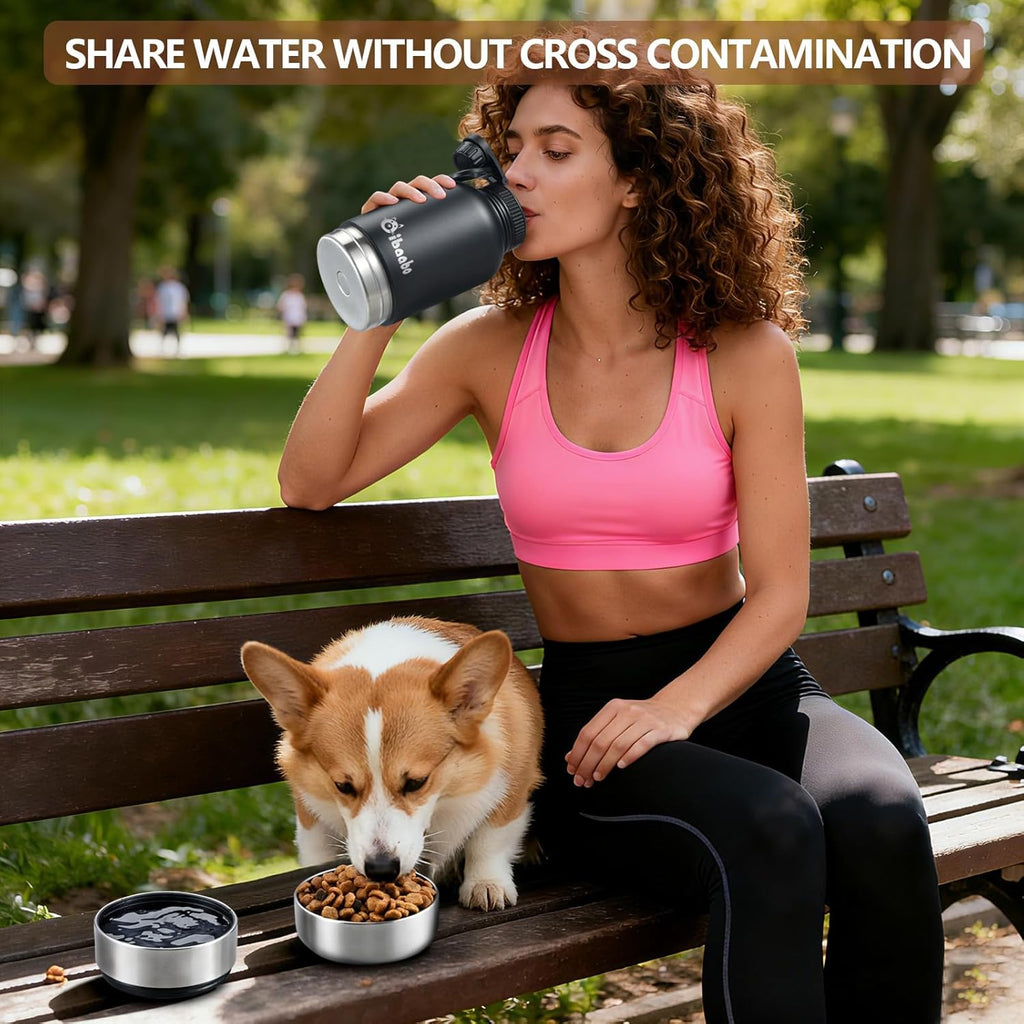 Cibaabo small dog water dispenser being handled during an outdoor hike