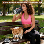Cibaabo small dog water dispenser being handled during an outdoor hike