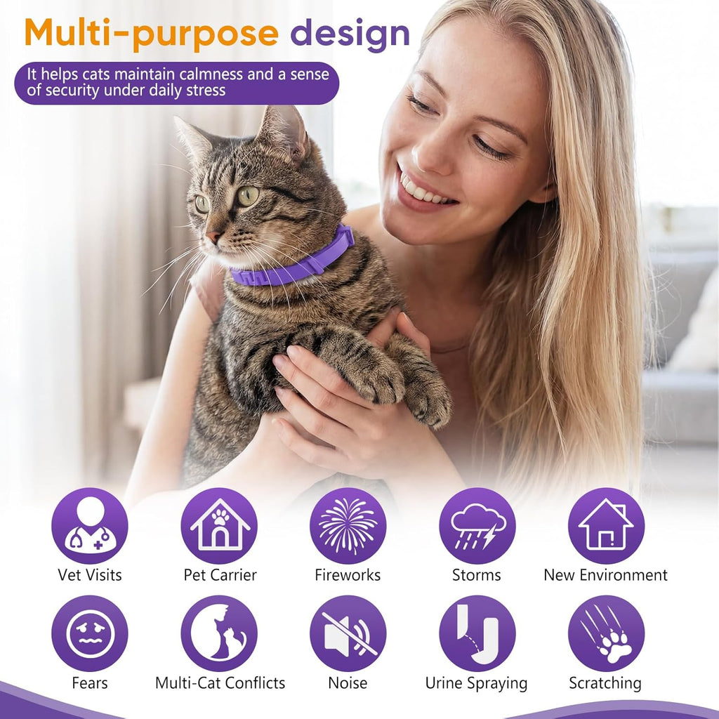 Adjustable fifteen inch purple silicone pet calming collar displaying the secure breakaway safety closure mechanism.