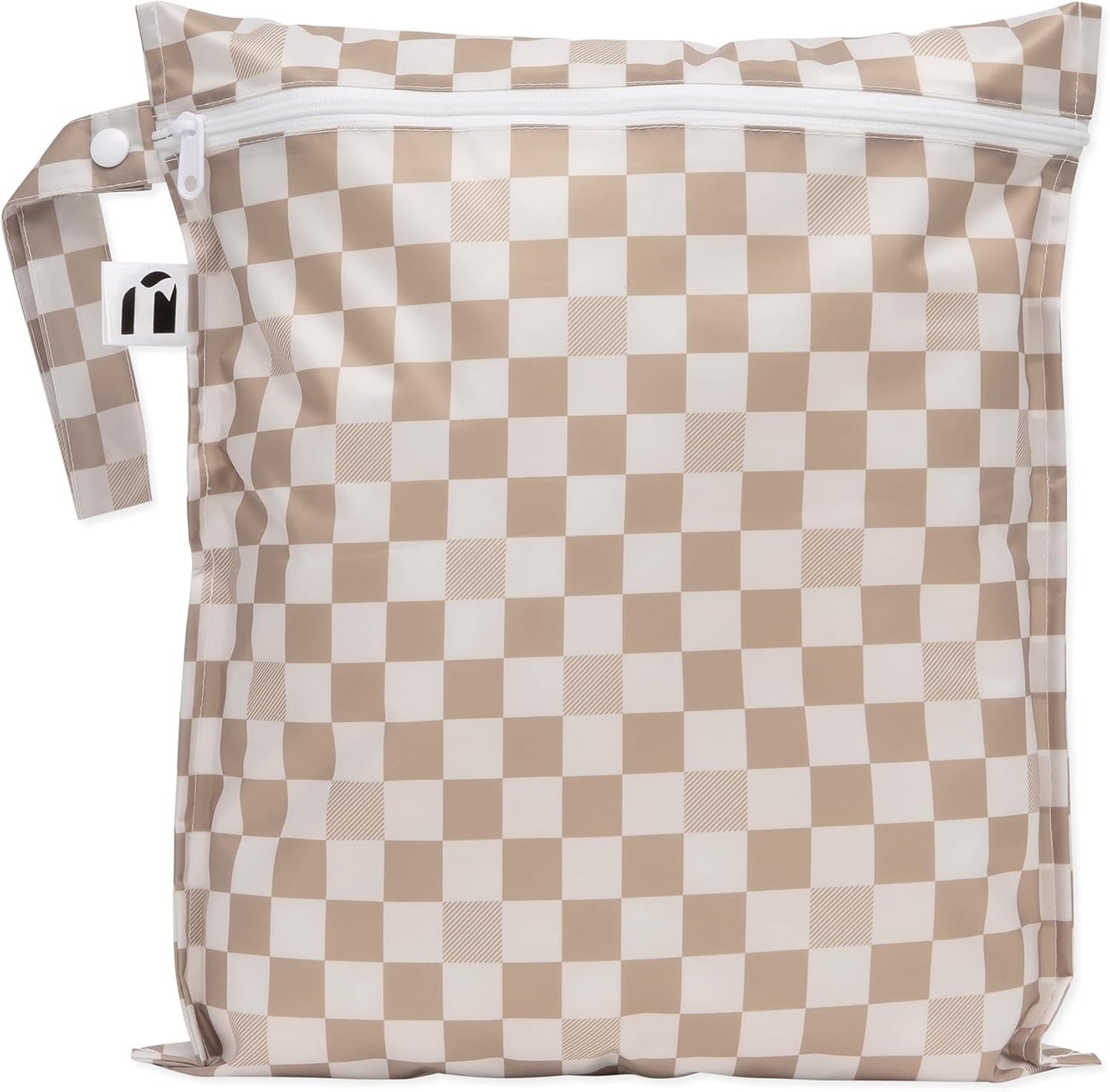Bumkins Roamio waterproof wet bag front view in beige check