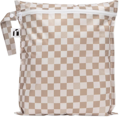 Bumkins Roamio waterproof wet bag front view in beige check