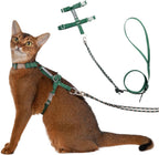Sovarin cat harness and leash set green front view escape proof vest