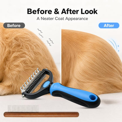 Close up of stainless steel blades on Pet Pro grooming rake