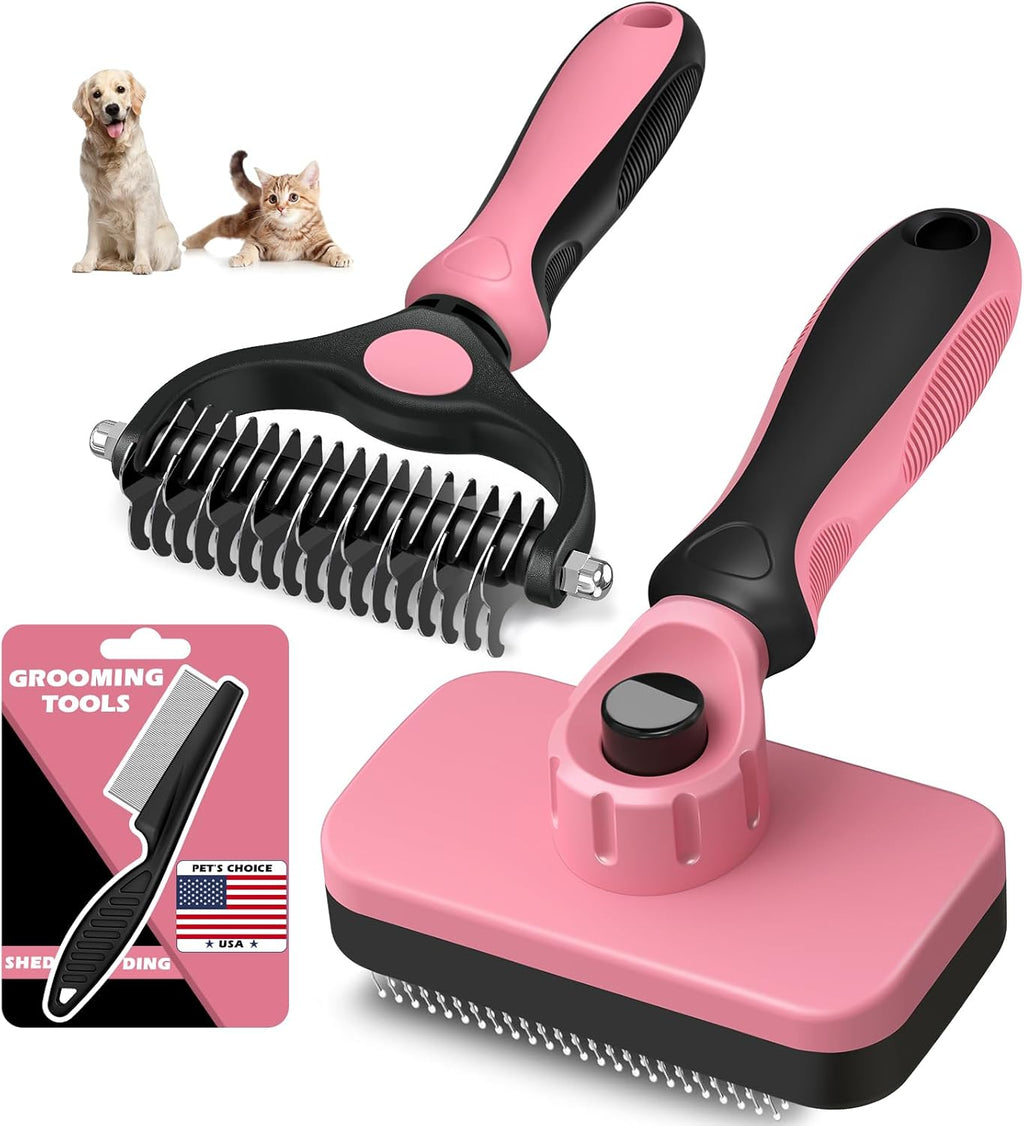 Professional 3PCS Self Cleaning Slicker Brush & Pet Grooming Rake & Flea Comb for Dogs,Cats and Horses | Double-Sided Dematting Comb & Skin Friendly Deshedding Grooming Tool | Pet Supplies (Blue) - Image 14