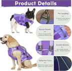 Purple pet safety vest showcasing reflective strips for high visibility