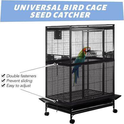 KFPPLXQ mesh bird catcher net fitted around a large round parakeet cage showing light penetration.