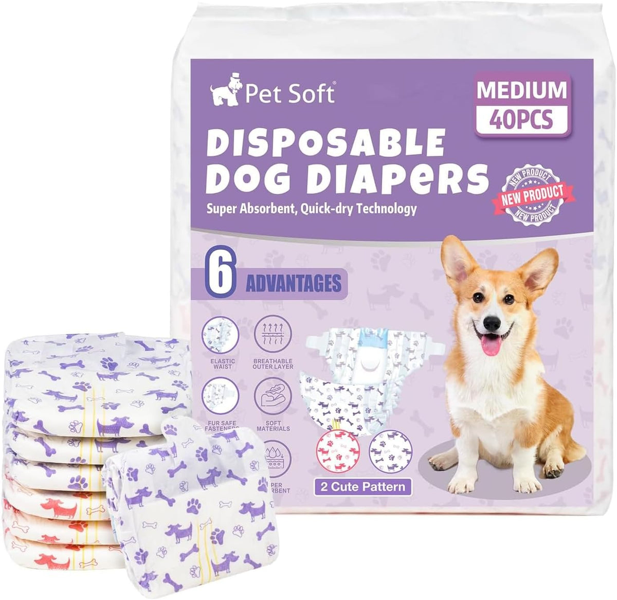 Pet Soft Female Dog Diapers - Disposable Doggie Diapers with Wetness Indicator, Puppy & Cat Diaper Super Absorbent, Fit for Female Dog in Heat or Incontinence, 40pcs (XXS, Mixed) - Image 15