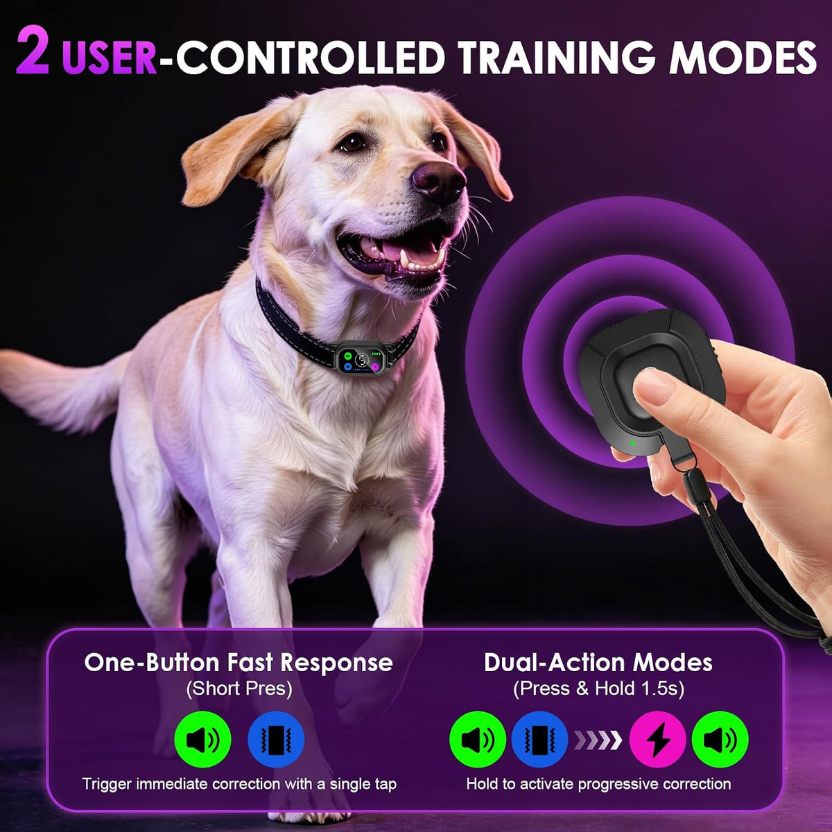 Leepenk anti bark collar showing adjustable sensitivity settings