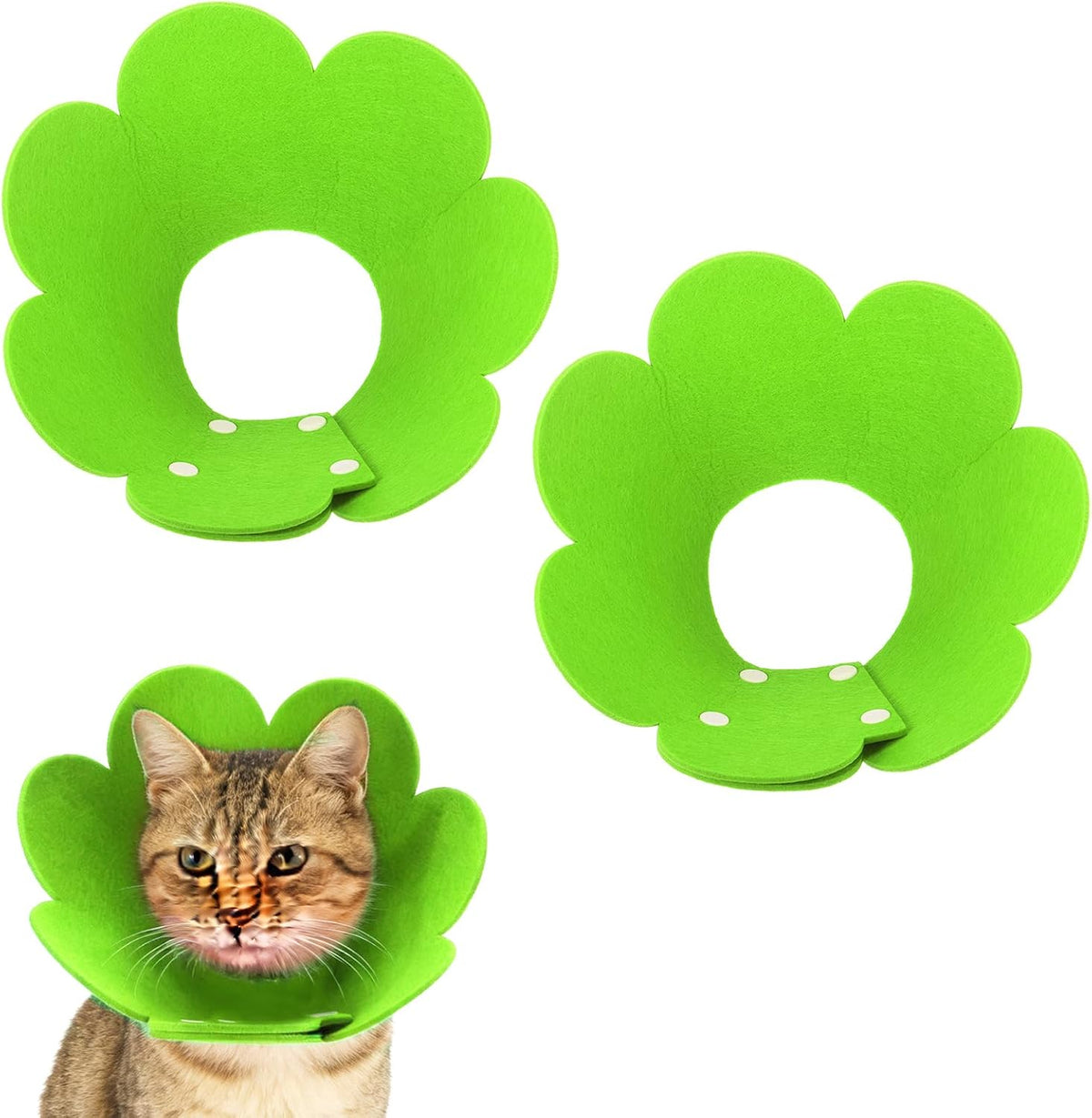 Side view of a kitten sleeping comfortably with the soft PETAXCELL felt flower Elizabethan collar.