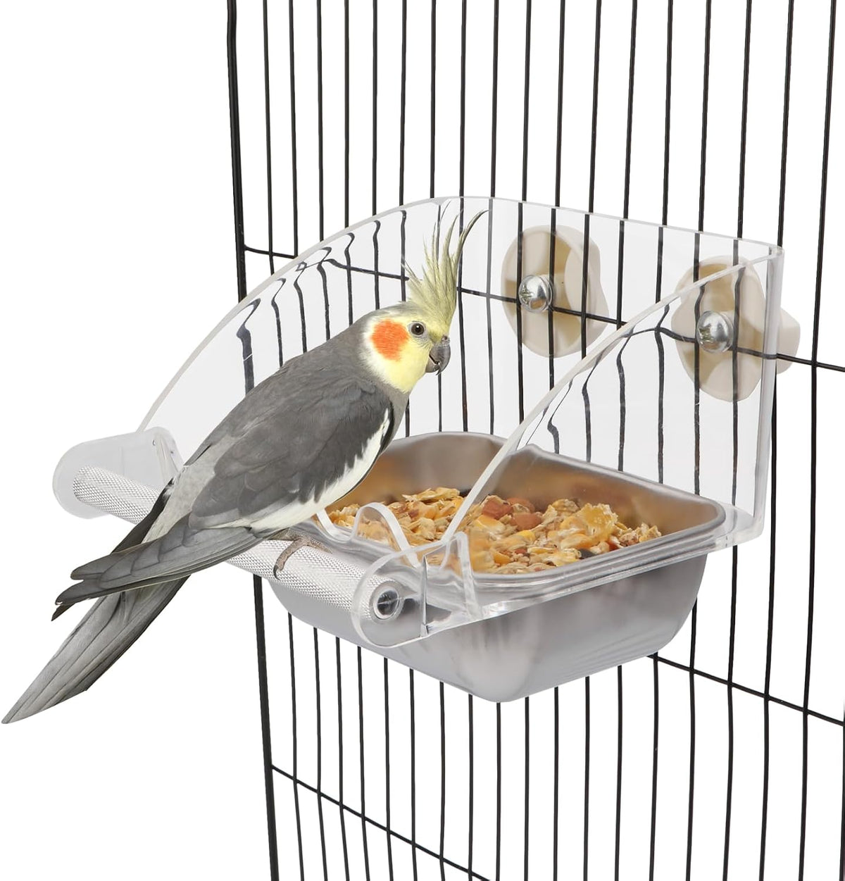 Hypeety transparent no mess bird feeder front view cage accessory