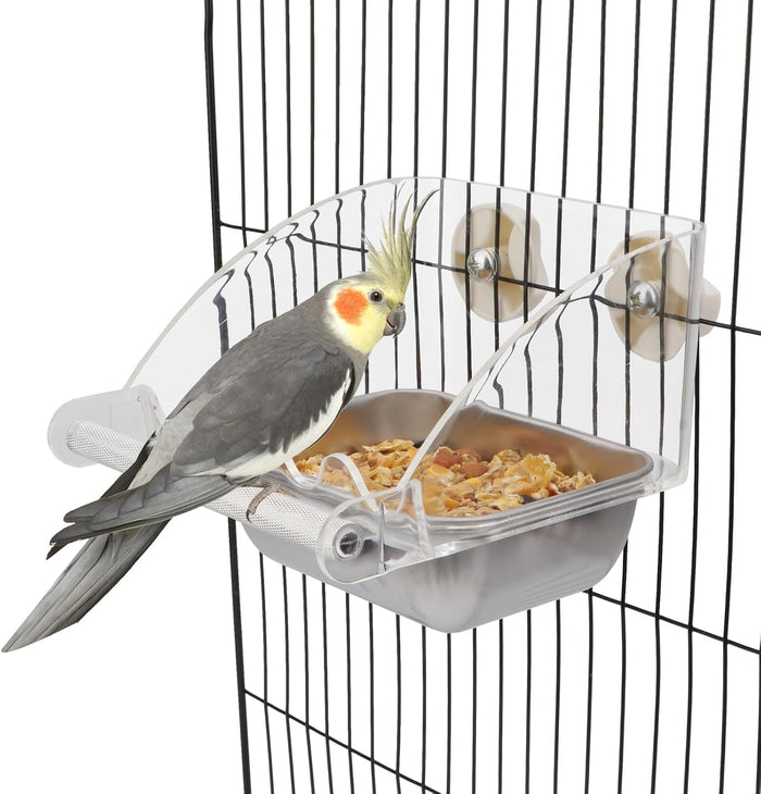 Hypeety Transparent No Mess Bird Feeder for Cage with Anti-Slip Perch - Image 1