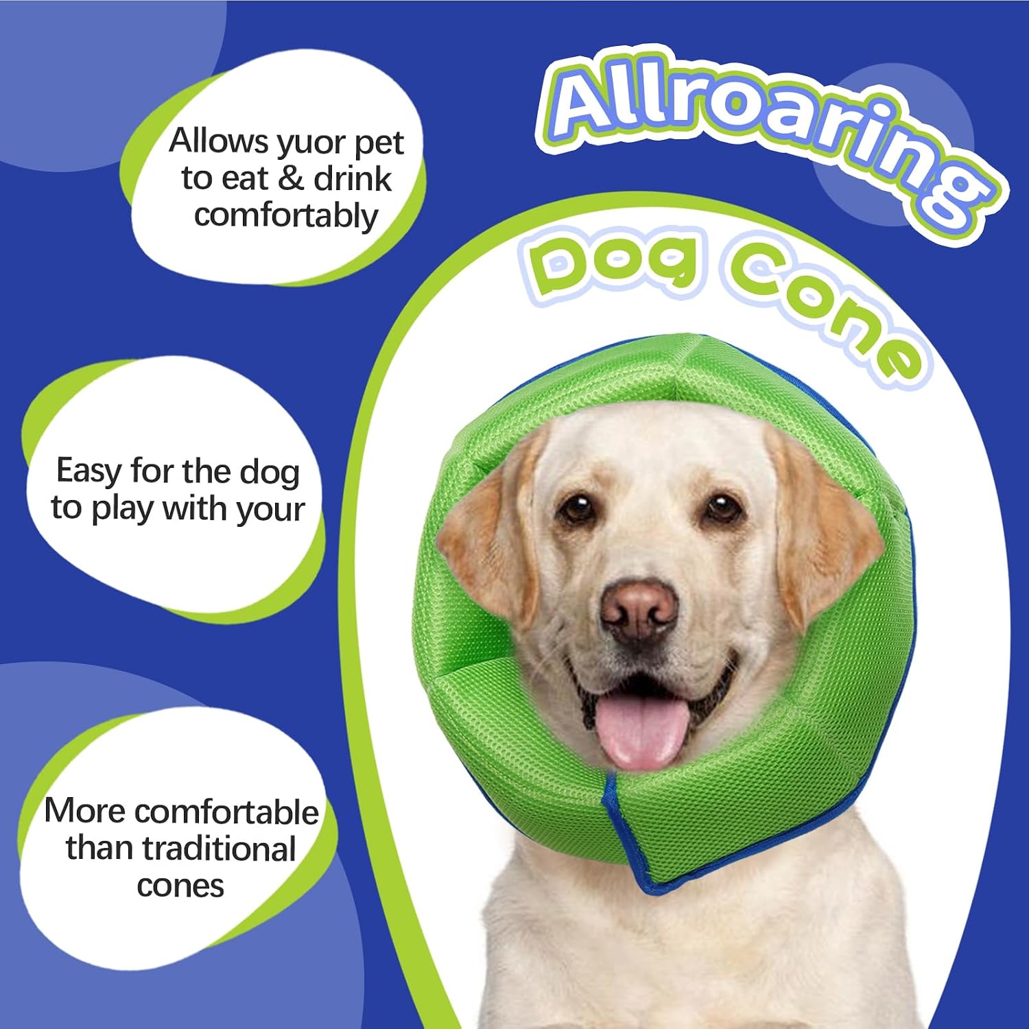 Close-up of the lightweight EPE foam interior padding of the Allroaring pet recovery collar.