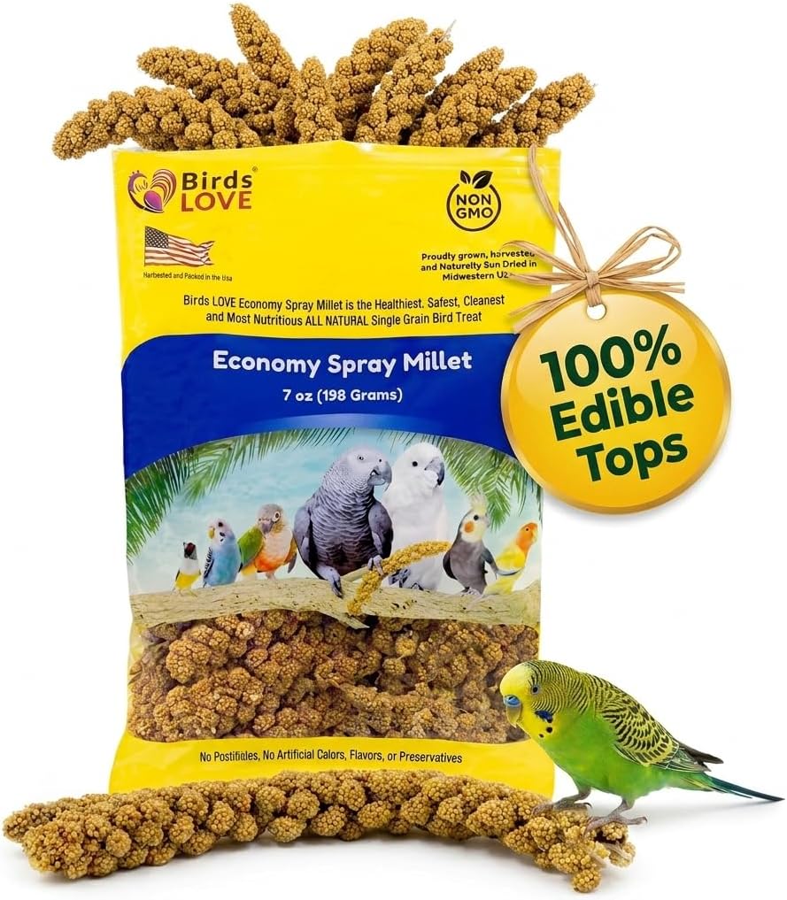 Birds Love stem-reduced millet edible tops close up