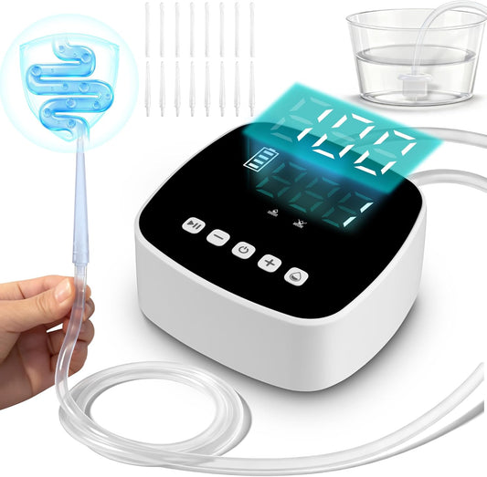 ZUOHE Electric Enema Kit front view showing LCD display and purple pump.