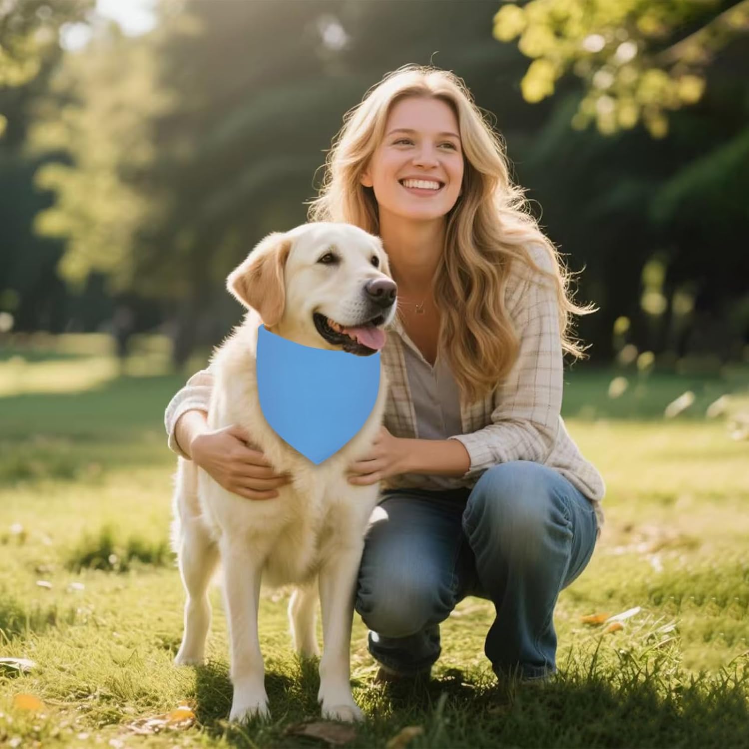 Agroon blank blue bandana being customized for dogs