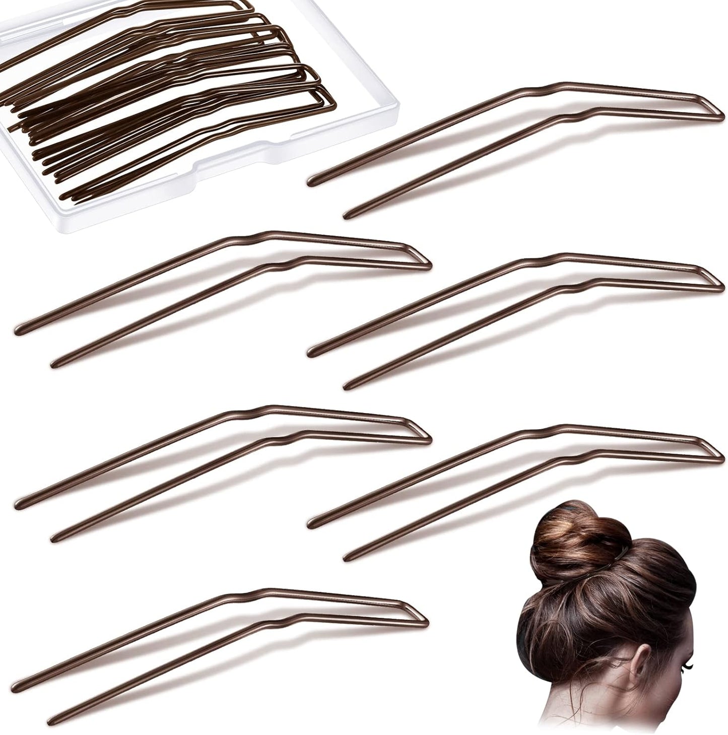 Waydress U Shaped Hair Pins front view of brown metal hairpins pack