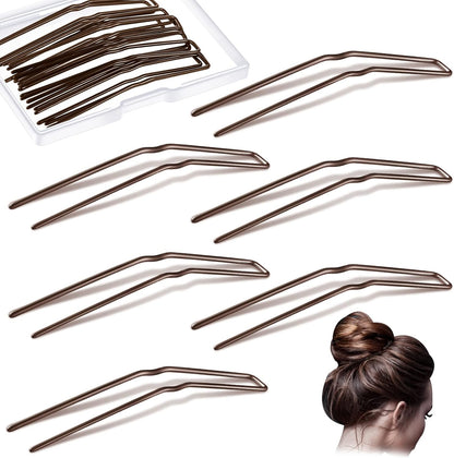 Waydress U Shaped Hair Pins front view of brown metal hairpins pack