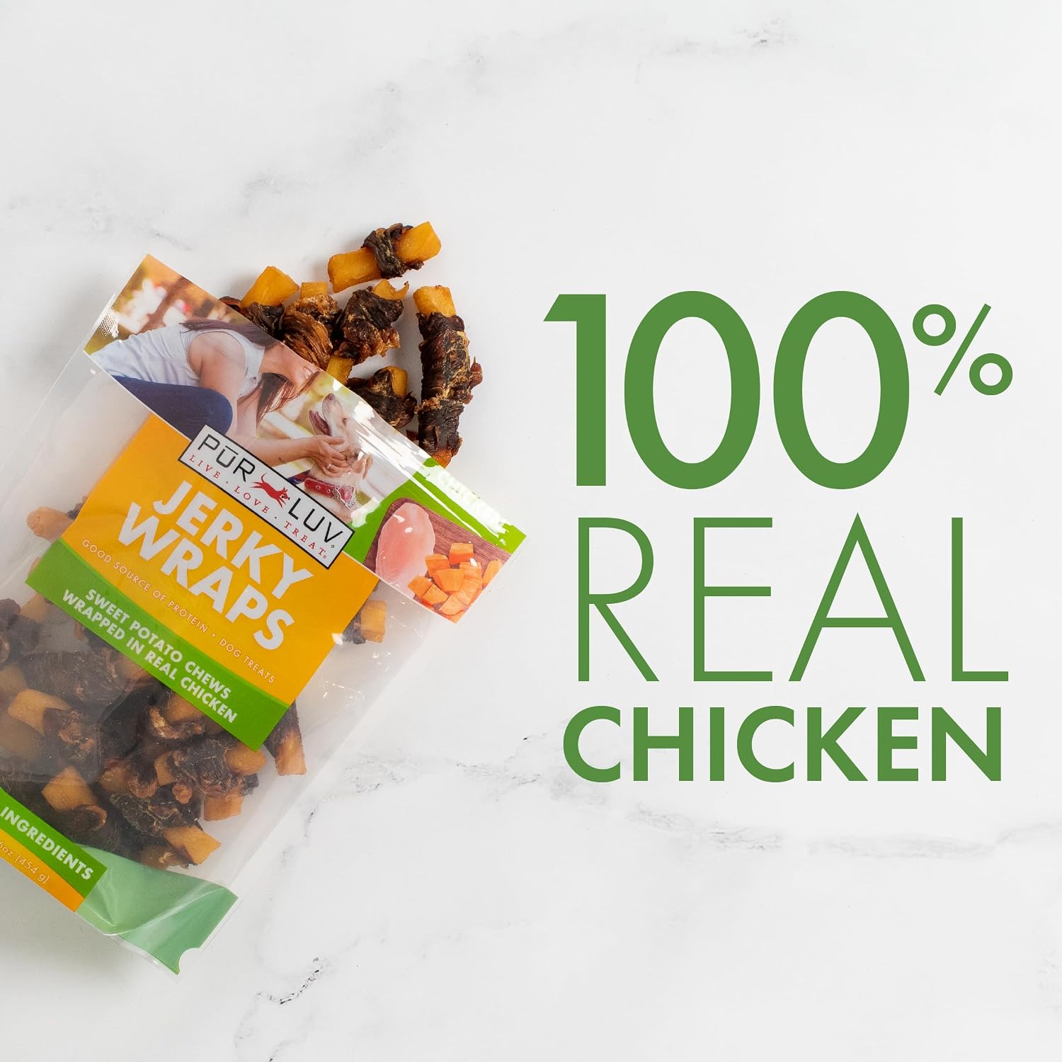 Pur Luv USA imported easily digestible pet treats packaging back