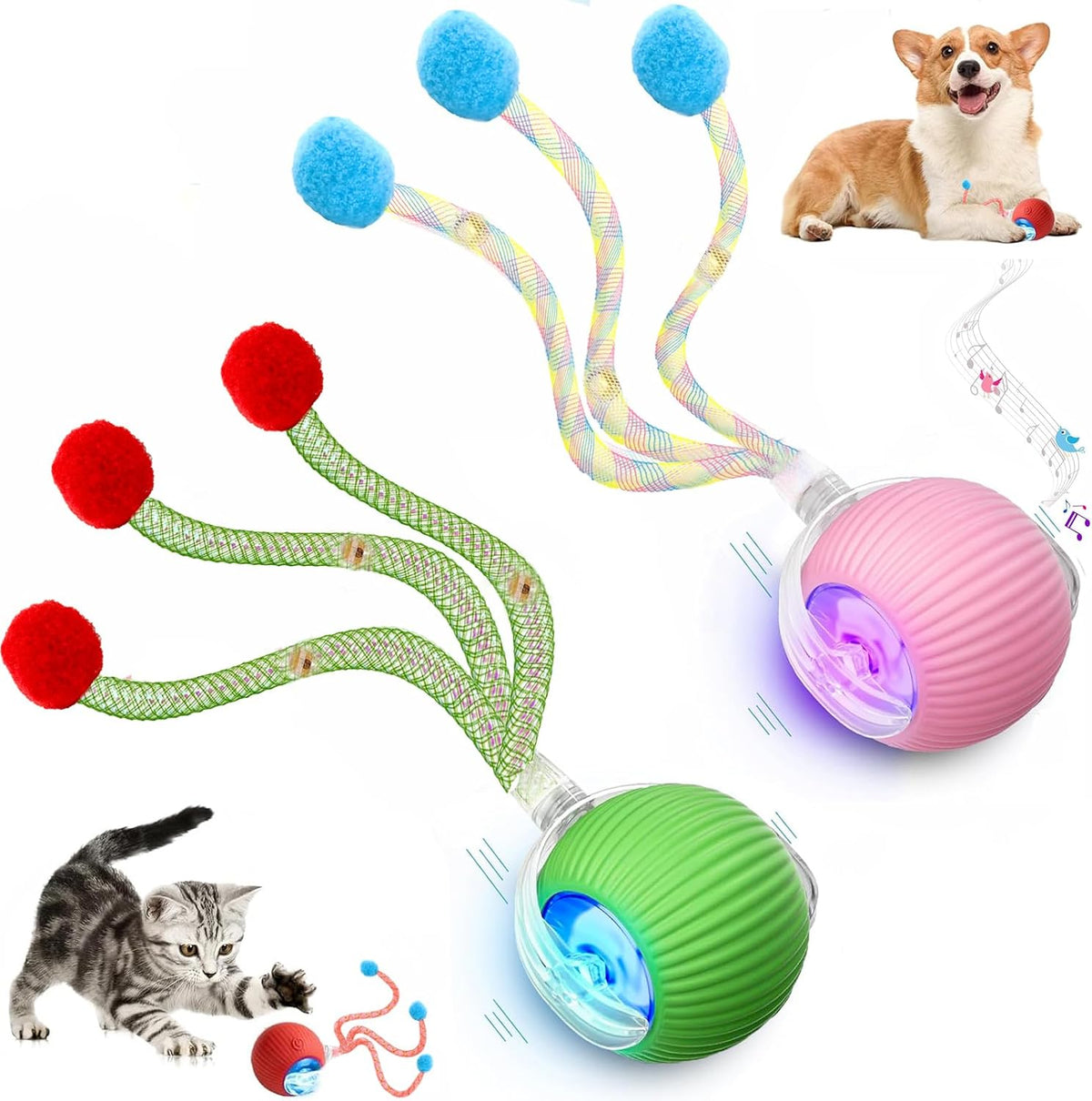2 Packs Speed 2.0 Tail Interactive Cat Toys for Indoor Cats, Chirping & Motion Activate Cat Toy, Smart Kitten Rolling Ball Moving Ball Toys, Rechargeable Dog Cats Bal l for Enrichment Exercise - Image 10
