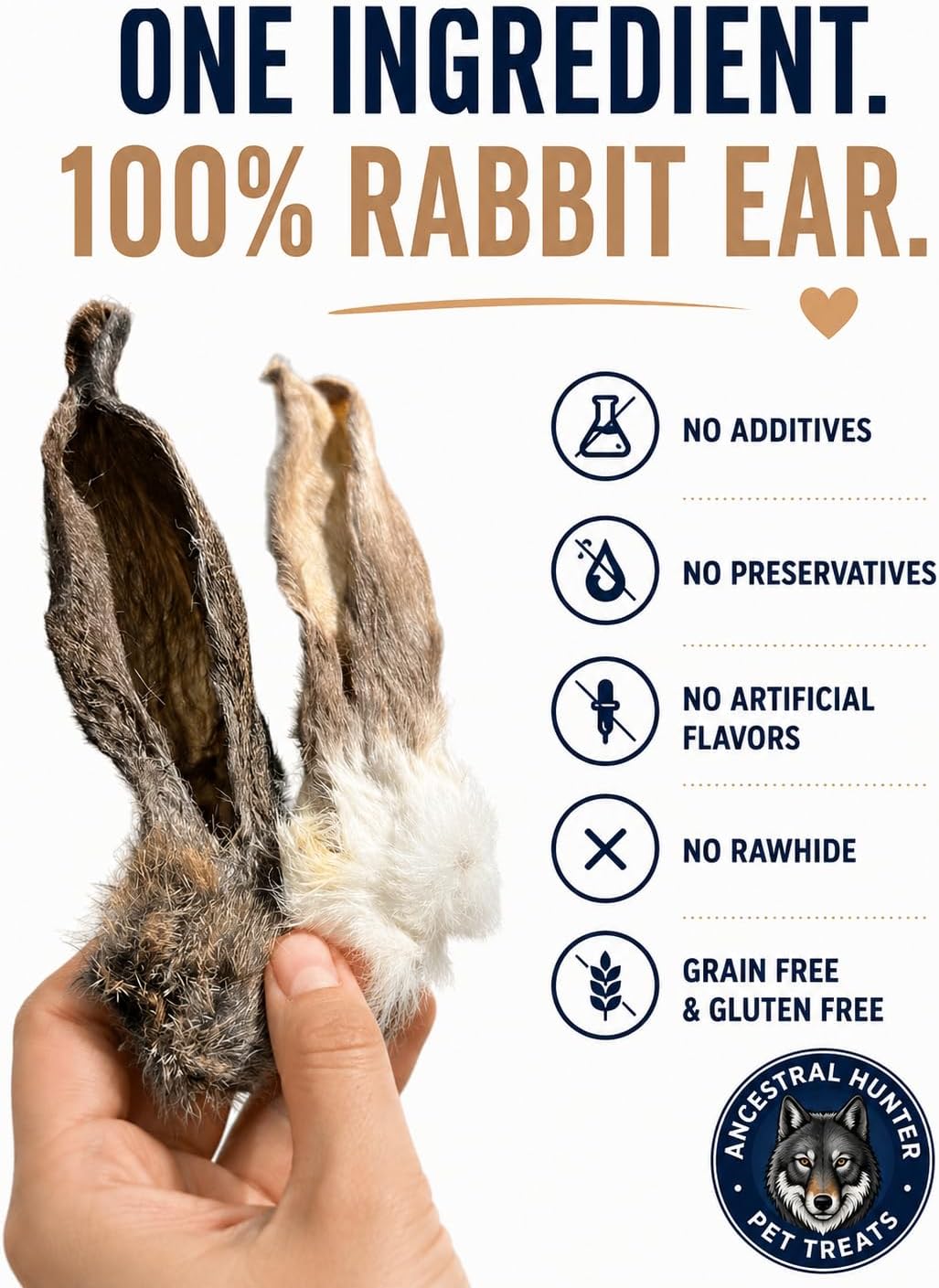 Ancestral Hunter rabbit ears dog treats 12 count packaging