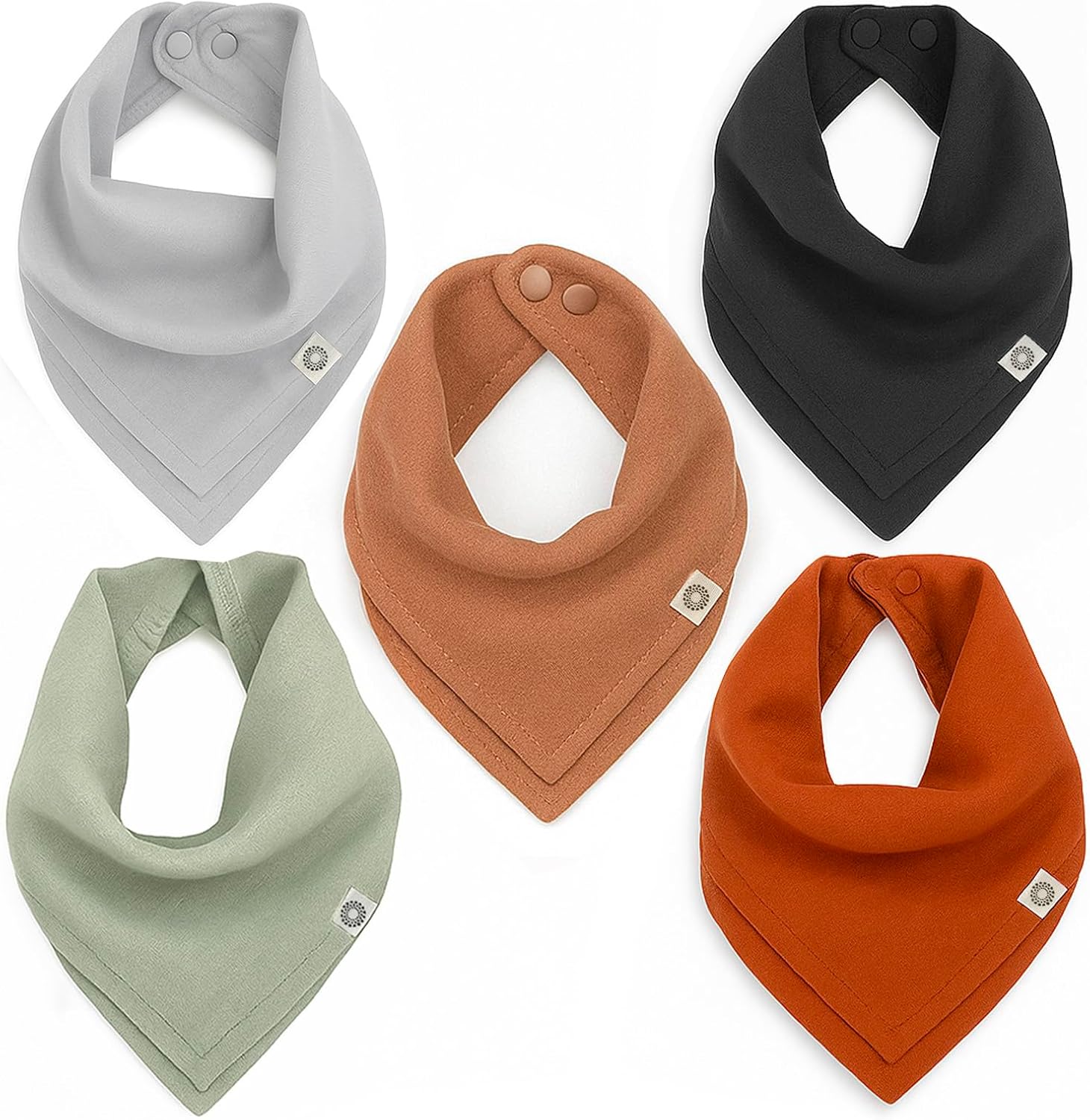 Kishu Baby Indi organic muslin bandana bibs front view set of 5