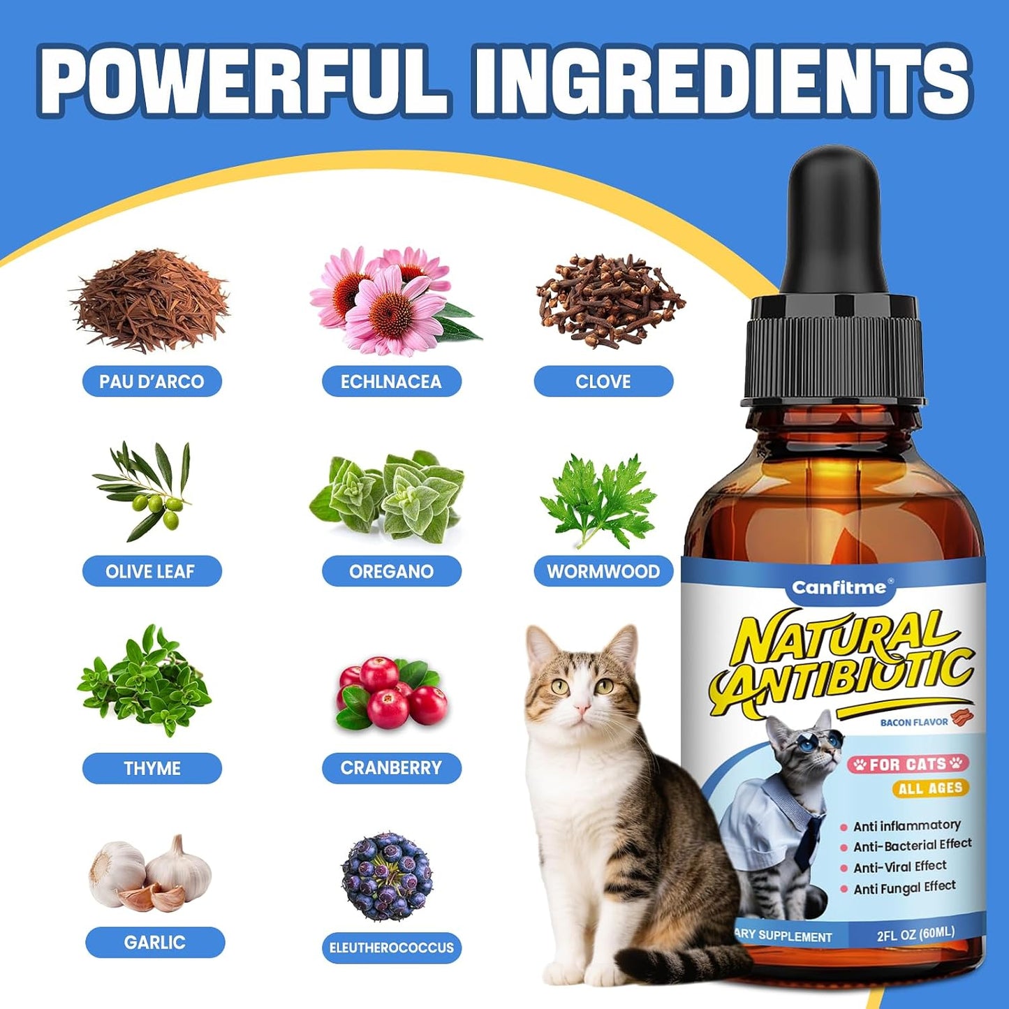 Natural herbal ingredients list on the back of Carmelie cat supplement