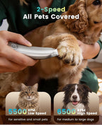 Low noise pet grooming trimmer close-up of the curved safety blade.