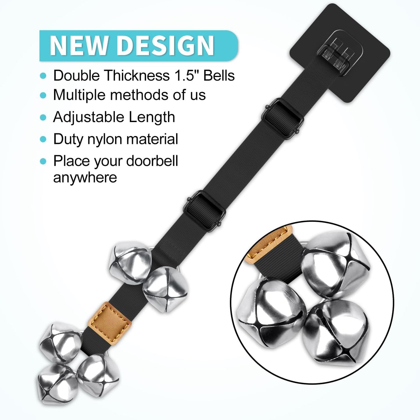 Five large loud bells for dog housebreaking hanging design