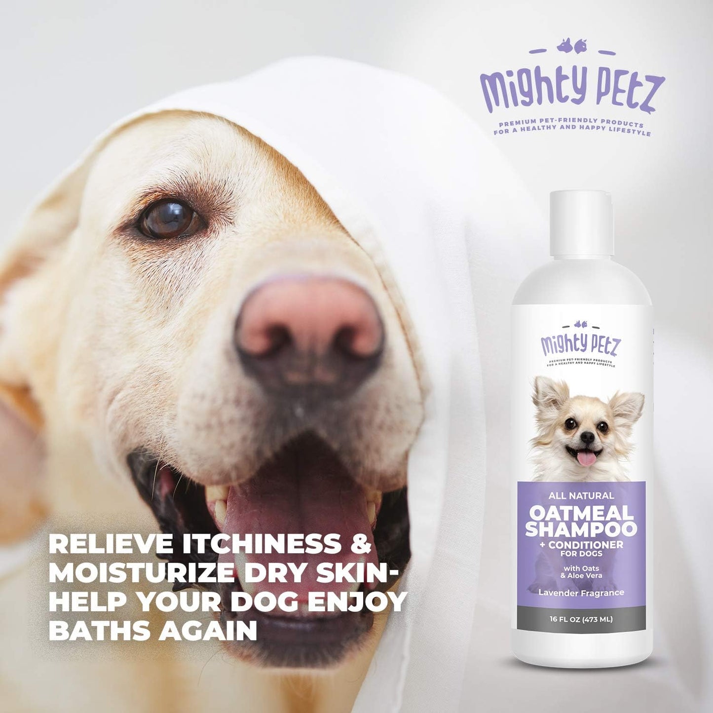 Close up of Mighty Petz shampoo texture for sensitive skin