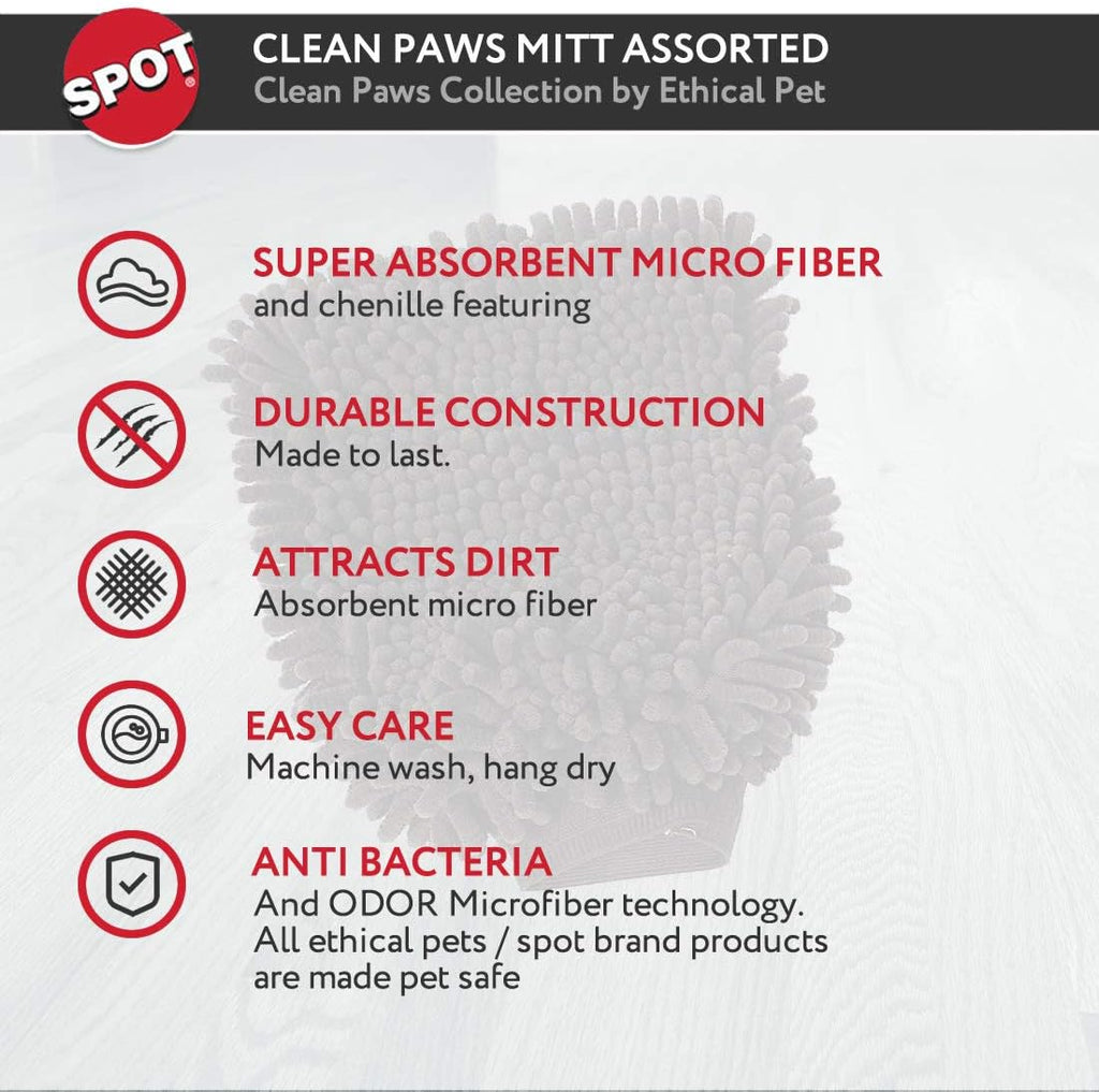 SPOT Clean Paws Chenille Microfiber Dog Towel Mitt - Super Absorbent, Quick-Drying, Washable, Double-Sided Glove for Wet Paws & Body, Durable, Odor-Free, Gently Massages & Dries, 9.5in x 7in - Image 10