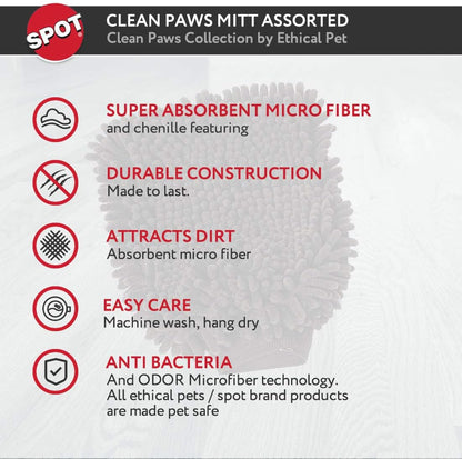 SPOT Clean Paws Chenille Microfiber Dog Towel Mitt - Super Absorbent, Quick-Drying, Washable, Double-Sided Glove for Wet Paws & Body, Durable, Odor-Free, Gently Massages & Dries, 9.5in x 7in - Image 10