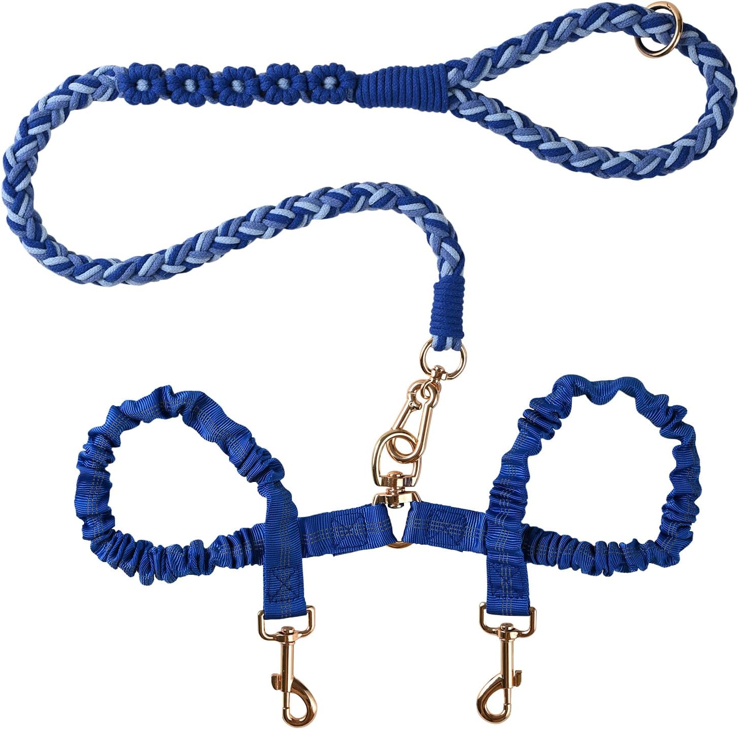Double Dog Leash - Tangle-Free Dual Leash with 360 degrees Swivel, Shock Absorbing Bungee, Reflective Stitching & Hand-Braided Main Rope (Supports Up to 440 lbs, Pink) - Image 9